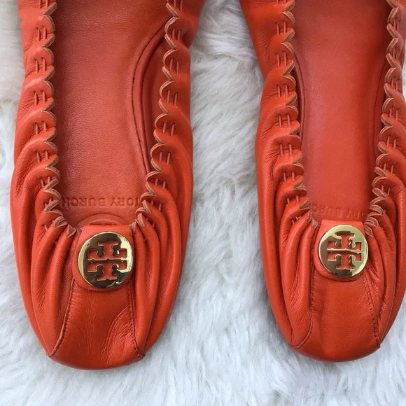Tory Burch Brazen Burnt Orange Reese Mestico Leather Tasseled Ballet Flats - Picture 5 of 11